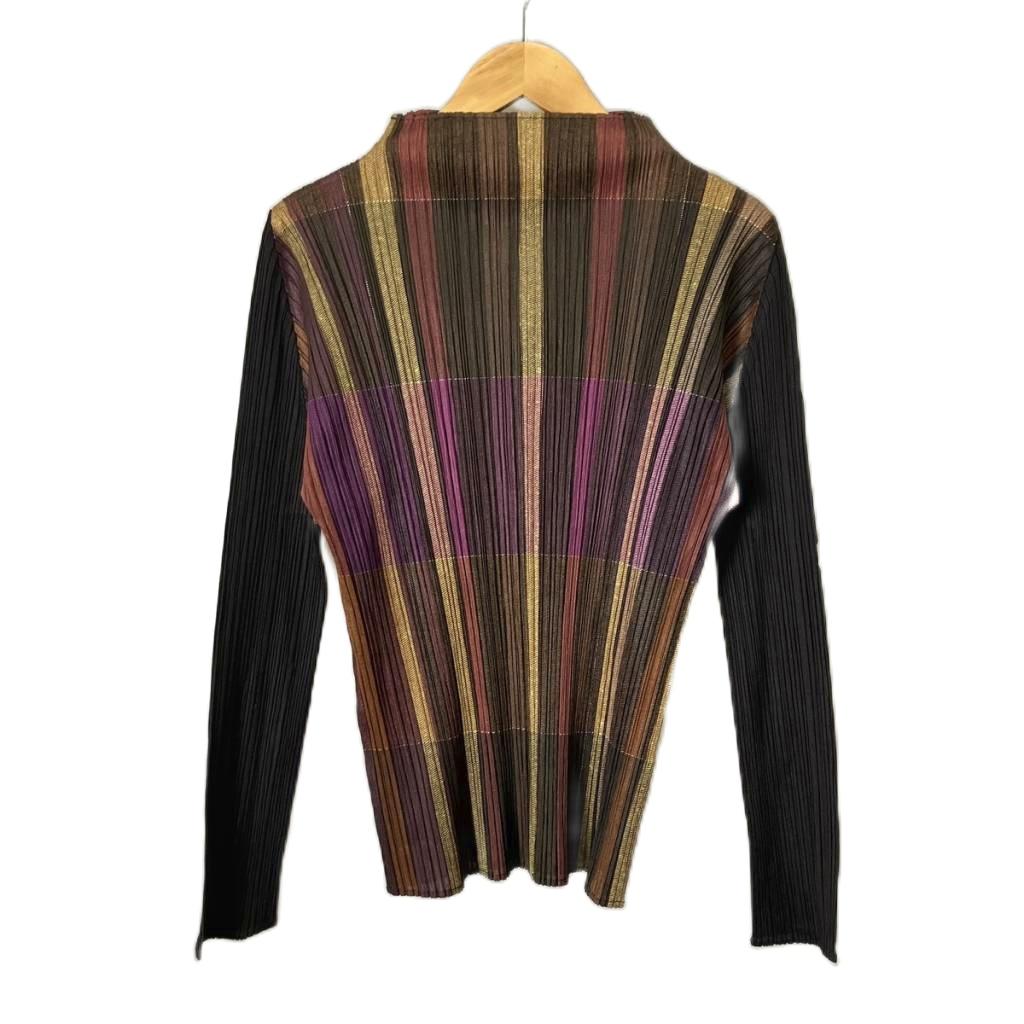【中古】筋目プリーズ PLEATS PLEASE マルチ縞模様 カットソー ハイネック 3 マルチ色合い PP03-JK655 レディース 【ベクター 古着】 260223
