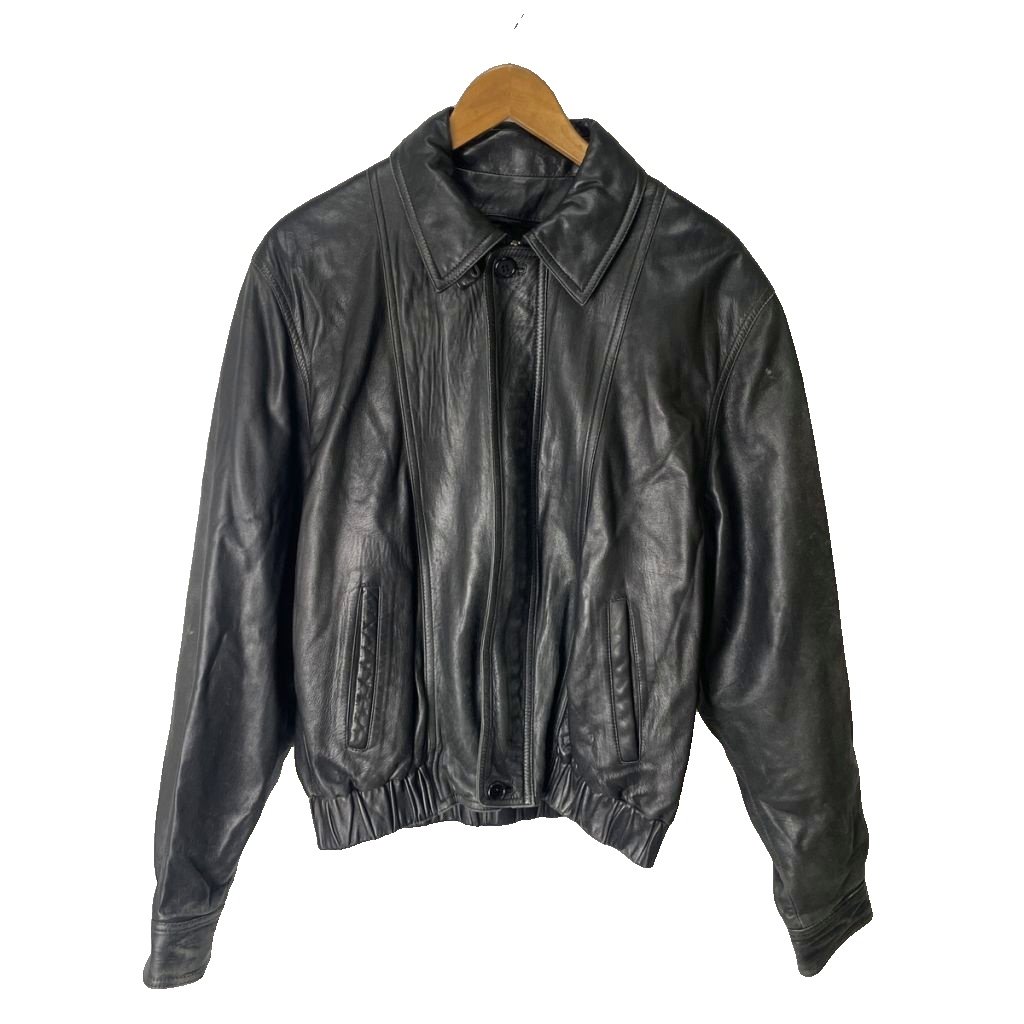 【中古】オールド レザー ブルゾン ジャケット ジップアップ イタリア製 46 ブラック メンズ 【ベクトル 古着】 260324