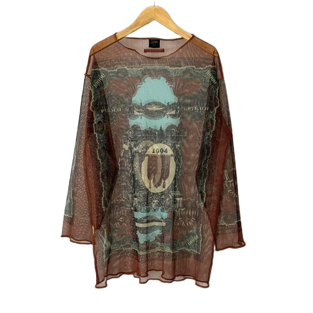 【中古】ジャンポールゴルチエ ファム Jean Paul GAULTIER FEMME 90ｓ パワーネット カットソー ブラウス 総柄 ヴィンテージ アーカイブ メデューサ 40 ブラウン レディース 【ベクトル 古着】 260328