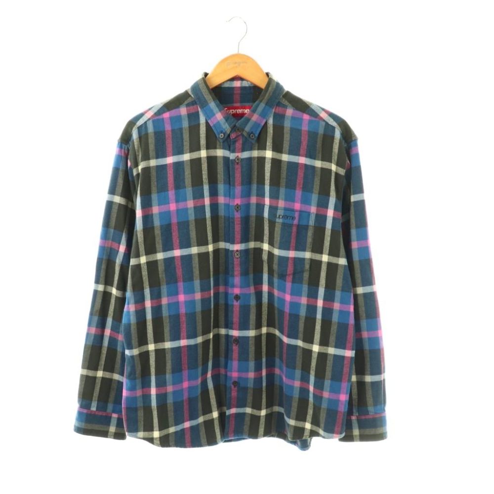 【中古】シュプリーム SUPREME 23AW Plaid Flannel Shirt プルオーバー 照合のしるし柄 長袖 綿織物 M 青 黒 さくら色 白 /NR ■os ■SH メンズ 【ベクター 古着】 260330