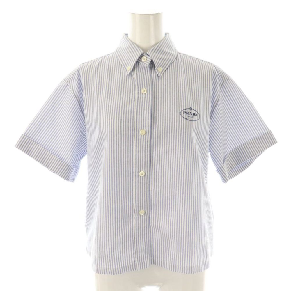 【中古】プラダ PRADA 23SS ストライプハーフスリーブシャツ 名取り草落ち込む 38 青碧 P459GR /HK ■os ■SH レディース 【ベクター 古着】 260330