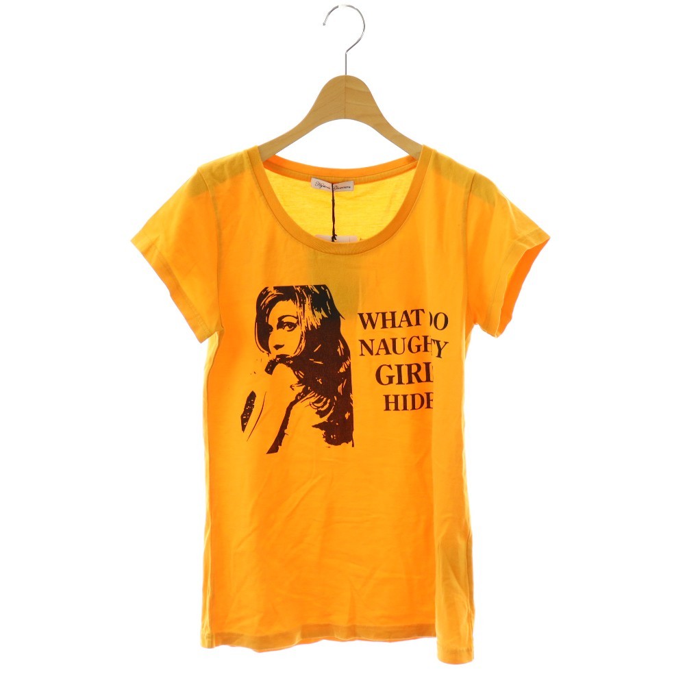 【中古】ヒステリックグラマー HYSTERIC GLAMOUR Naughty Girl 4 pt T-SH Tシャツ カットソー 半袖 F マスタードイエロー ブラック /ES ■OS レディース 【ベクトル 古着】 260412