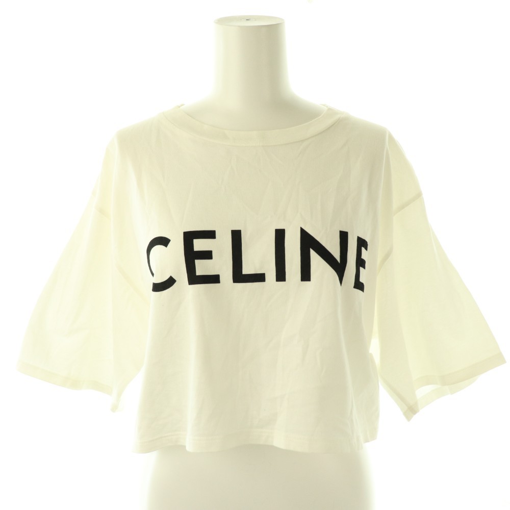 【中古】セリーヌ CELINE by Hedi Slimane クロップドティーシャツ カットソー S 象牙色 黒いこと 2X761501F /DO ■os ■SH レディース 【ベクター 古着】 260521