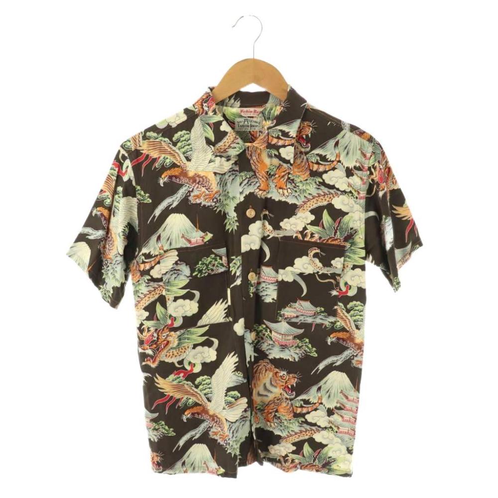 【中古】サンサーフ オリエント SUN SURF SPECIAL EDITION NAVY EXCHANGE S/S 人絹プルオーバー アロハシャツ 半袖 総柄 M 赤銅色 マルチ色つや /ES ■os メンズ 【ベクター 古着】 260531