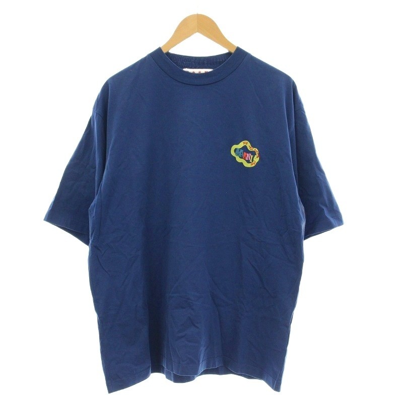 【中古】マルニ MARNI 23SS プルオーバー NO VACANCY INN ロゴタイプ うしろ側刷り上げる 半袖 46 青 青色 HUMU0223パソコン /☆G メンズ 【ベクター 古着】 260619