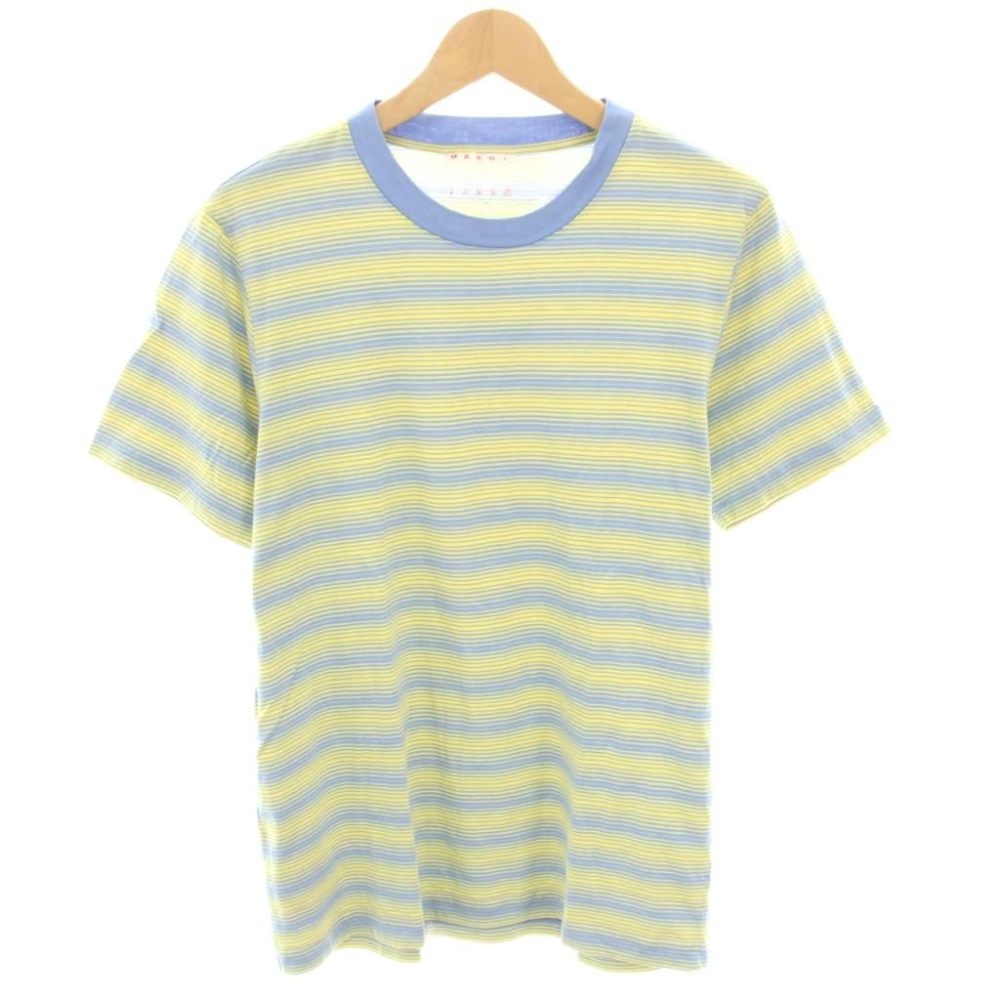 【中古】マルニ MARNI Tシャツ カットソー クルーネック 半袖 マルチボーダー柄 46 水色 ライトブルー 黄 イエロー HUMU0151EX /YT メンズ 【ベクトル 古着】 260723｜ブランド古着の買取販売ベクトル