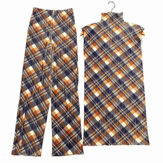 【中古】筋目プリーズ PLEATS PLEASE 筋目セットアップ ズボン下 照合のしるし柄 大きさ3 2 マルチ色つや レディース 【ベクター 古着】 240420