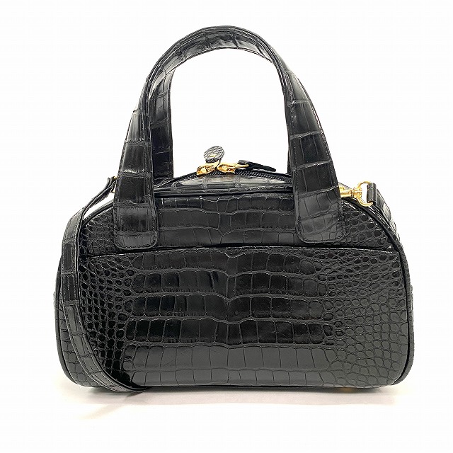 【中古】2WAY マットクロコダイル ハンドバッグ ショルダーバッグ センター取り 斜め掛け ワニ レザー 黒 ブラック レディース 【ベクトル 古着】 240927|ブランド古着の買取販売ベクトル