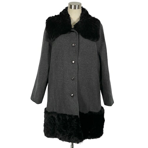 【中古】レリアン Leilian TRABALDO TOGNA 2WAY ロング厚地の外套 ラビットファー 獣の皮 地絹混 薄墨色 13+ XL好いかげんに レディース 【ベクター 古着】 250207