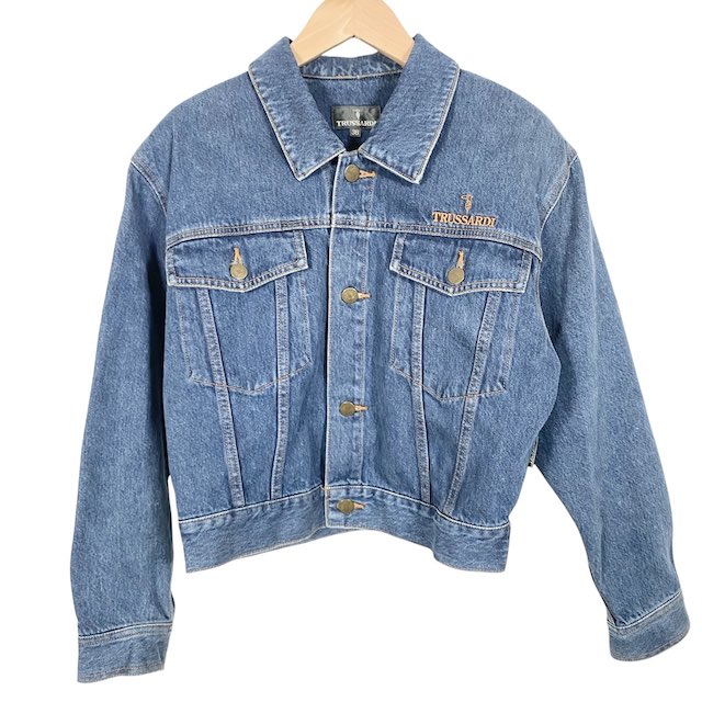 限定【80s-90s】TRUSSARDI デニム　トレンチコート　ロゴ刺繍　希少 80s - 90s TRUSSARDI ロゴ刺繍 デニム トレンチコート