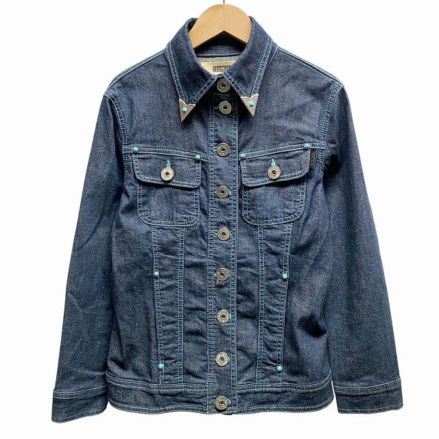 【中古】モスキーノジーンズ MOSCHINO JEANS デニムジャケット 長袖 ロゴ ストーン ビーズ 青 ブルー 42 XL相当 レディース 【ベクトル 古着】 250508｜ブランド古着の買取販売ベクトル