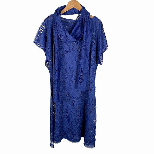 【中古】ミーイッセイミヤケ me ISSEY MIYAKE 2WAY レースワンピース 半袖 ひざ丈 ストール ベルト付 青 ブルー レディース 【ベクトル 古着】 250609