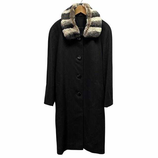 【中古】2way カシミヤ100% ロングコート ラビットファー 毛皮 ブラック F フリーサイズ レディース 【ベクトル 古着】 251217