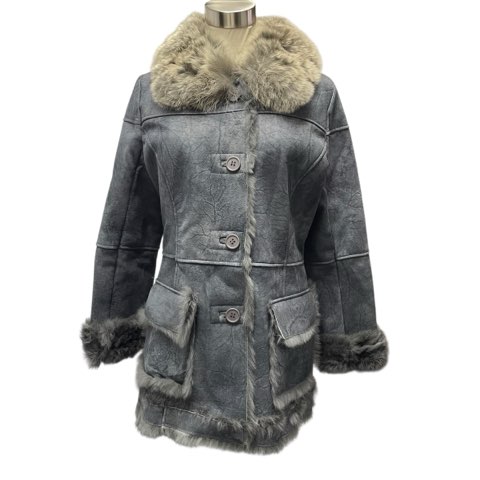 【中古】C style 兎革 ラビットムートン フォックスファー コート アウター ジャケット Mサイズ相当 ブルーグレー レディース 【ベクトル 古着】 251223