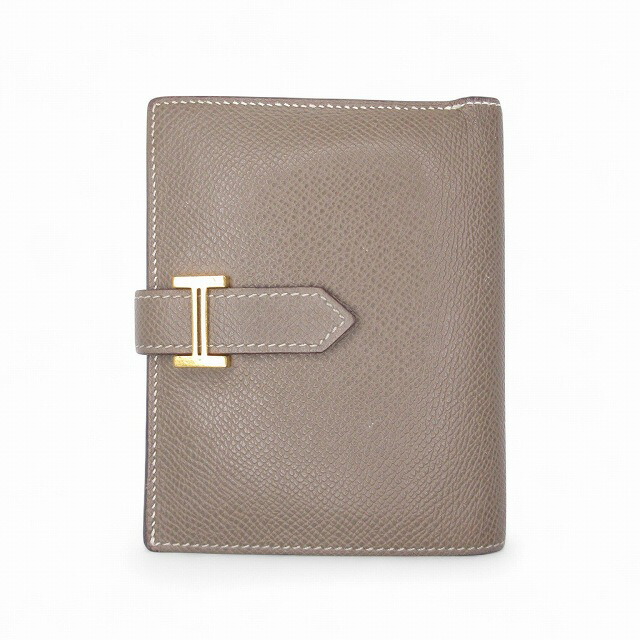 【中古】エルメス HERMES  ベアンコンパクト エトゥープ ゴールド金具 ヴォーエプソン Y目じるし 箱・袋付 レディース 【ベクター 古着】 250708