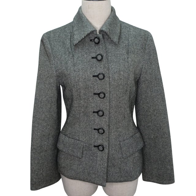 【中古】クリスチャンディオール Christian Dior 長袖 ツイードジャケット ステンカラー 格子柄 ウール混 7 Sサイズ相当 ブラック ホワイト k306530 1126 レディース 【ベクトル 古着】 251126|ブランド古着の買取販売ベクトル