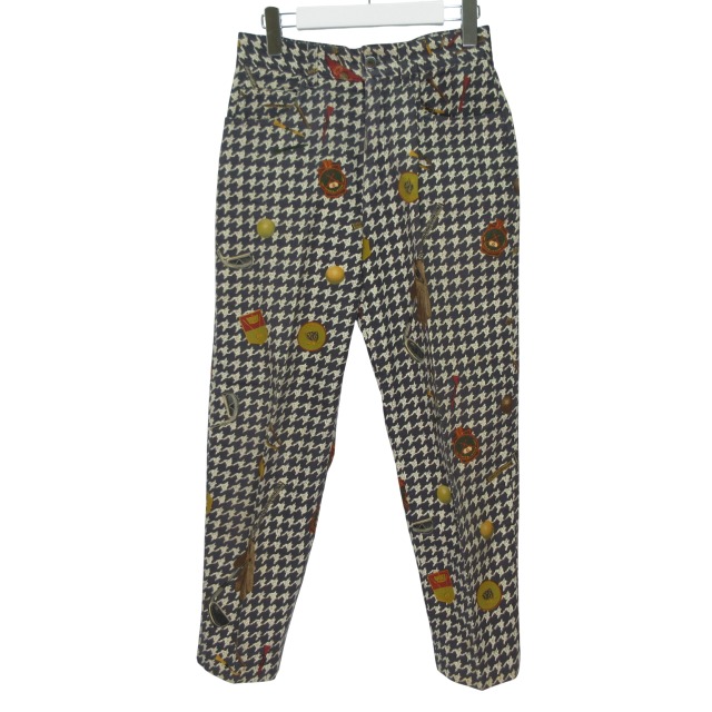 【中古】アイグナー AIGNER パンツ ジーンズ ロング ゴルフ柄 千鳥格子 ロゴ スリット 42 XSサイズ相当 グレー ベージュ k30835 1201 メンズ 【ベクトル 古着】 251201