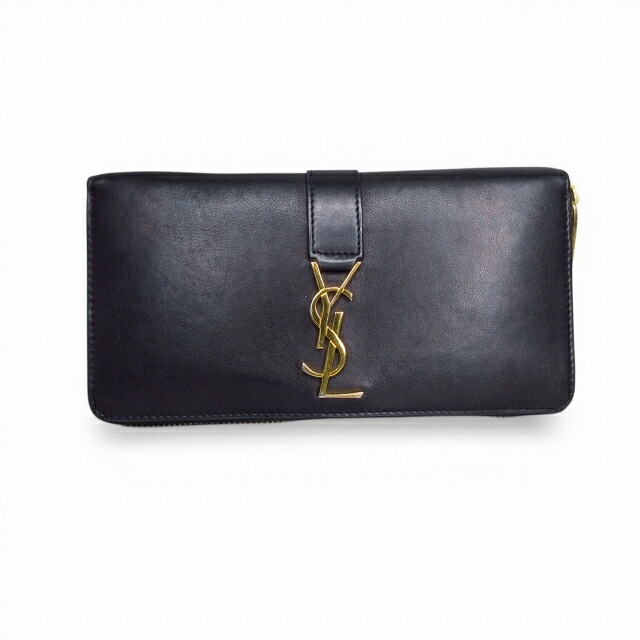 【中古】サンローラン 光の都市 SAINT LAURENT PARIS カサンドラ ロングウォレット ラウンドジップ 長紙入れ ロゴタイプ 黒いこと SB03260226220 レディース 【ベクター 古着】 260413