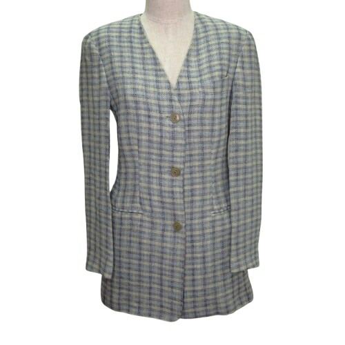 【中古】エンポリオアルマーニ EMPORIO ARMANI 長袖 朱夏上衣 否色つや 透かし彫り柄 背抜き リネン 38 M大きさ好いかげんに 青碧系 k385710 0417 レディース 【ベクター 古着】 260417