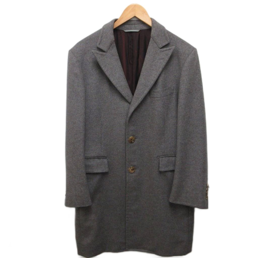 【中古】エルメネジルドゼニア Ermenegildo Zegna 美品 カシミヤコート チェスターコート ロング丈 シングル カシミヤ100% ロゴ裏地 グレー メンズ 【ベクトル 古着】 260224