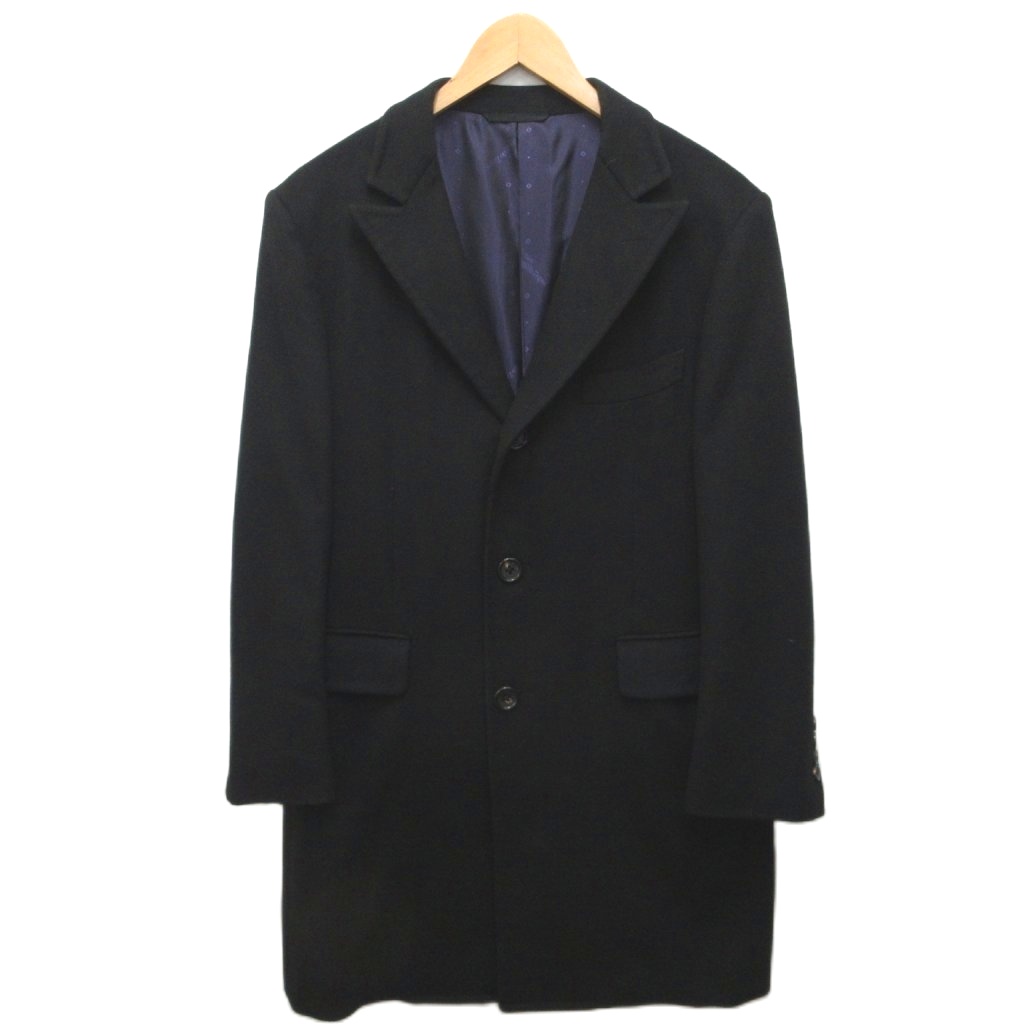【中古】エルメネジルドゼニア Ermenegildo Zegna 美品 カシミヤコート チェスターコート ロング丈 シングル ロゴ裏地 カシミヤ100% 黒 ブラック 紫 パープル メンズ 【ベクトル 古着】 260224