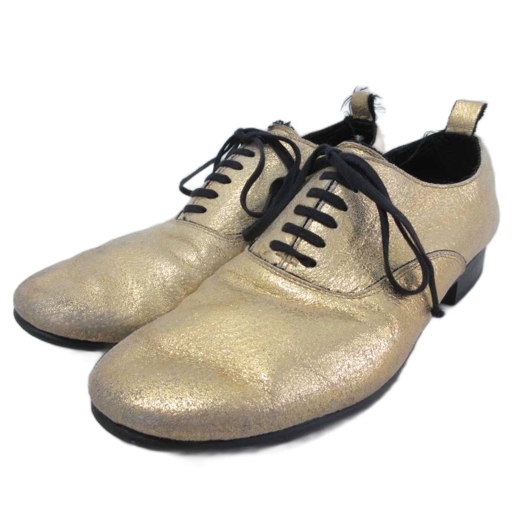 【中古】コムデギャルソン COMME des GARCONS メタリック レザーシューズ 革靴 レースアップ ラウンドトゥ ラメ 23cm ゴールドカラー ■IBO91 レディース 【ベクトル 古着】 260317