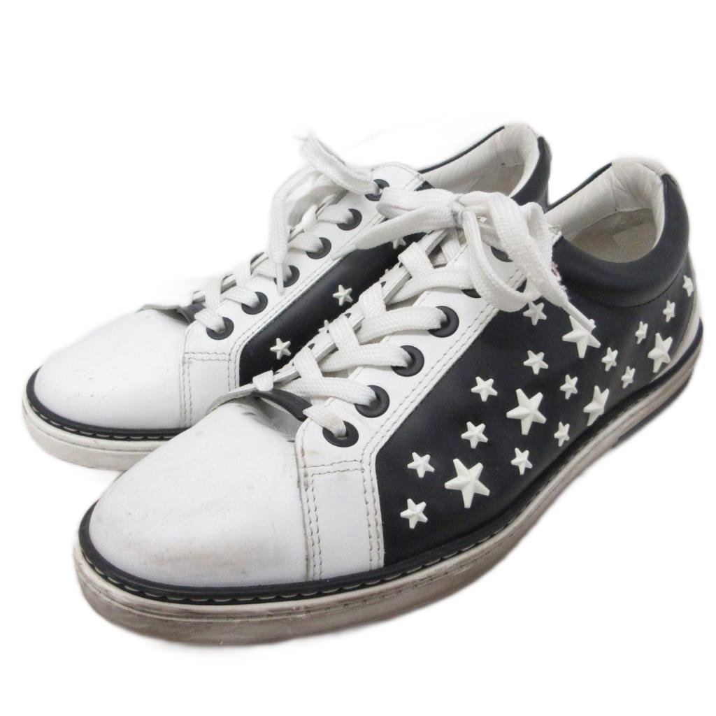 【中古】ジミーチュウ JIMMY CHOO スタースタッズ レザースニーカー ローカット シューズ 星 43 28cm 白 ホワイト 黒 ブラック ■IBO91 メンズ 【ベクトル 古着】 260313
