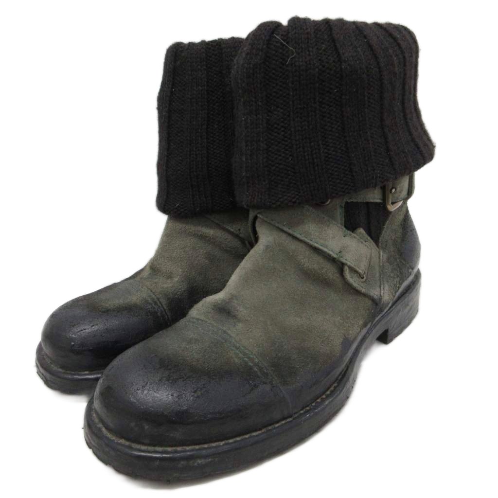 【中古】ドルチェ\u0026ガッバーナ 弗ガバ DOLCE\u0026GABBANA スエードクロスブーツ 編み物うつり変わり 上塗り なめし革 6 緑 緑であること 黒 黒いこと ■IBO93 メンズ 【ベクター 古着】 260504