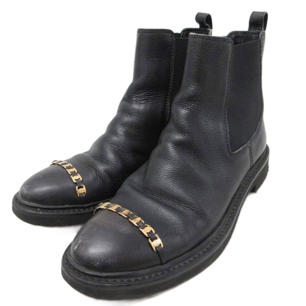 【中古】サルヴァトーレフェラガモ Salvatore Ferragamo ヴァラ チェルシーブーツ サイドゴアブーツ ゴールド金具 ロゴタイプ金具 なめし革 なめし革 5.5 23糎 黒 黒いこと ■IBO93 レディース 【ベクター 古着】 260507