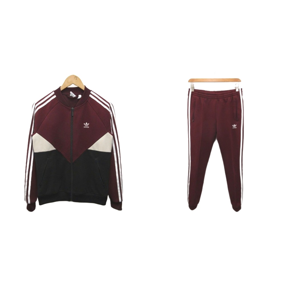 【中古】アディダスオリジナルス adidas originals セットアップ SST 貨物自動車上衣 貨物自動車ズボン下 ティーシャツ 上衣 ロゴタイプ刺しゅう L M ぶどう酒赤いこと 象牙色 黒 黒いこと DH2999 レディース 【ベクター 古着】 260421