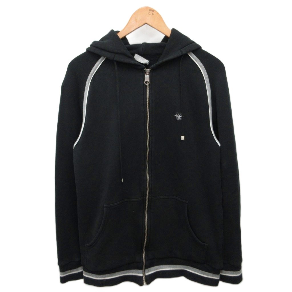 【中古】ディオールオム Dior HOMME Bee刺しゅう ジップパーカー フーディー ラグラン 綿織物 50 黒 黒いこと 薄墨色 38PDMK00610 メンズ 【ベクター 古着】 260510