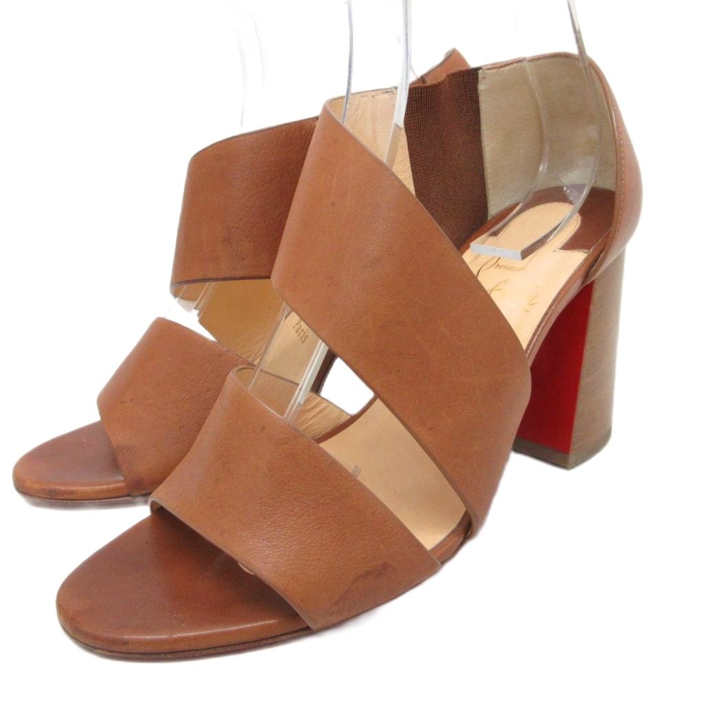 【中古】クリスチャンルブタン Christian louboutin サンダル ミュール ブラックヒール チャンキーヒール オープントゥ ストラップ レザー 皮革 37 茶 ブラウン レディース 【ベクトル 古着】 260623｜ブランド古着の買取販売ベクトル