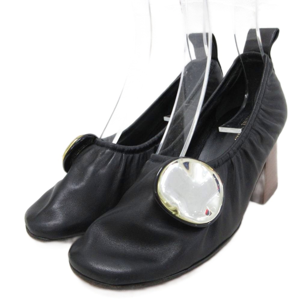 【中古】セリーヌ CELINE 美品 フィービー期 レザーパンプス ビジュー スクエアトゥ チャンキーヒール 34.5 黒 ブラック ■IBO100 レディース 【ベクトル 古着】 260705｜ブランド古着の買取販売ベクトル 11,766円
