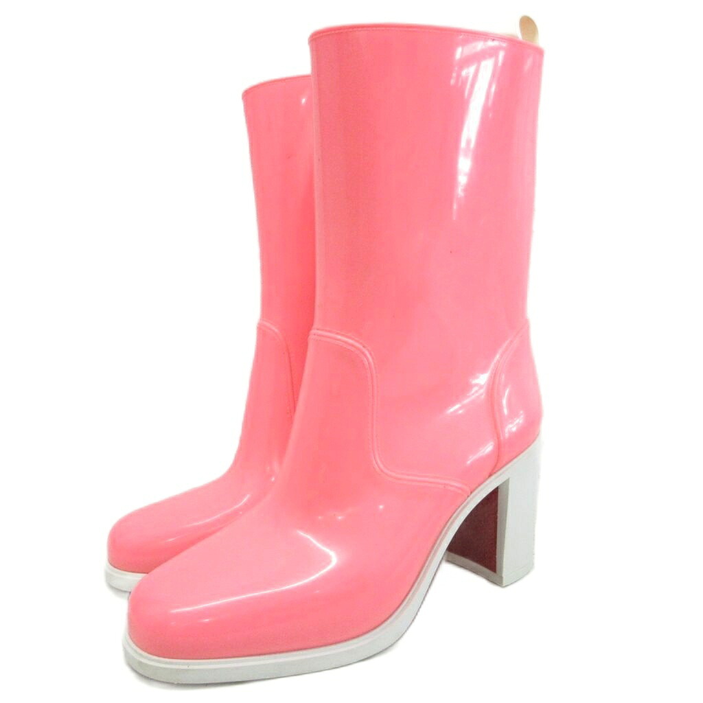 【中古】クリスチャンルブタン Christian louboutin Loubirain 70 レインブーツ レインシューズ 長靴 スタッズ ヒール 37 ピンク 白 ホワイト レディース 【ベクトル 古着】 260709｜ブランド古着の買取販売ベクトル