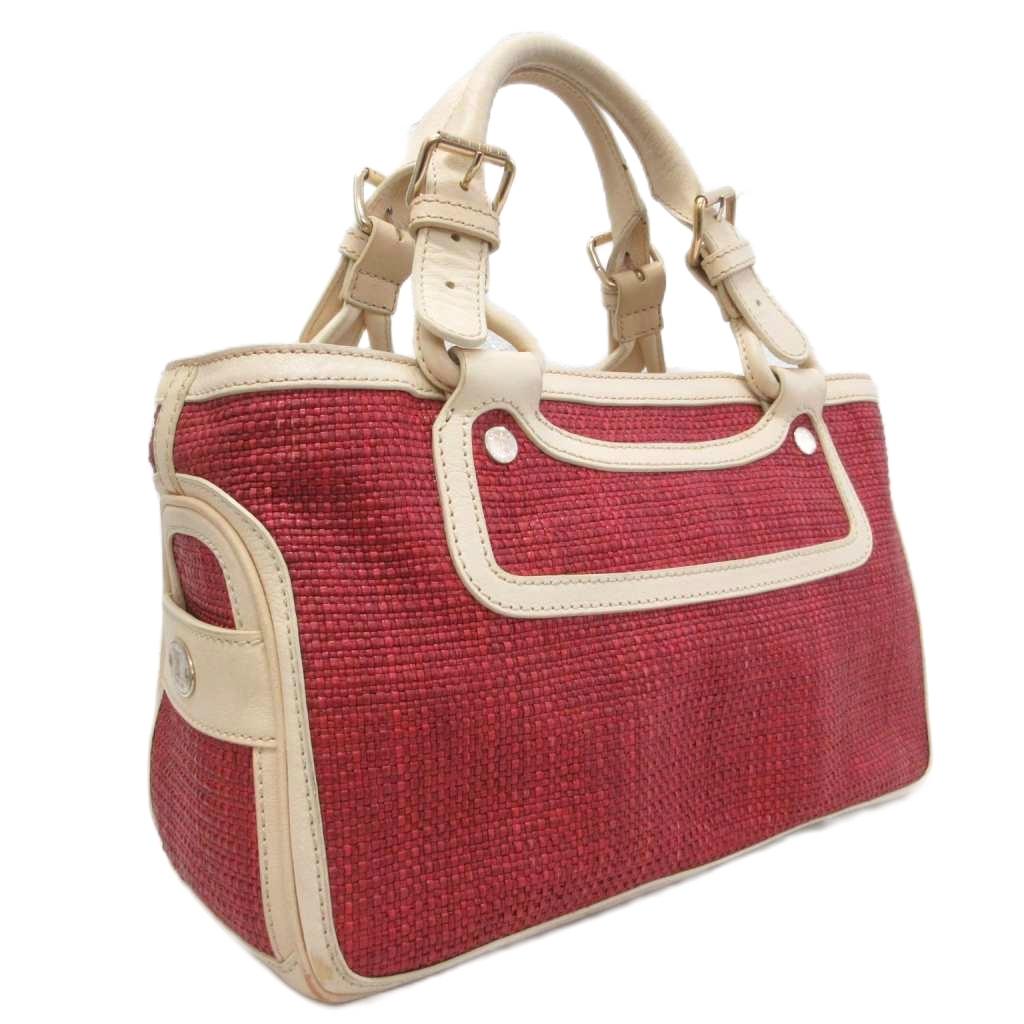 【中古】セリーヌ CELINE ブギーバッグ ハンドバッグ トートバッグ ストロー レザー 皮革 アイボリー 赤 レッド レディース 【ベクトル 古着】 260708｜ブランド古着の買取販売ベクトル