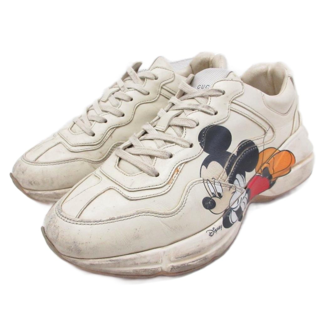 【中古】グッチ GUCCI × DISNEY ディズニー Rhyton Mickey Mouse Sneaker スニーカー ローカット シューズ プリント 37.5 ベージュ ■IBO100 レディース 【ベクトル 古着】 260710|ブランド古着の買取販売ベクトル