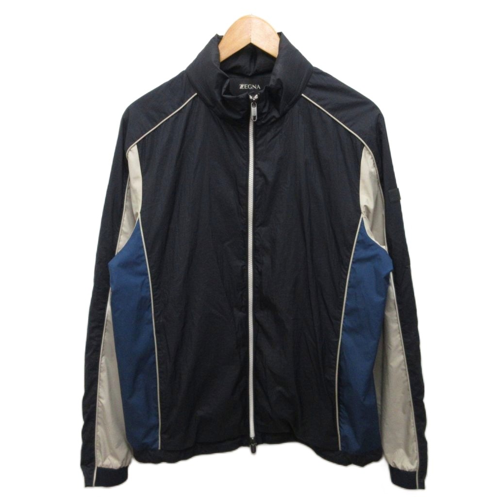 【中古】ゼニア Zegna NYLON JACKET WITH EXTRACTABLE HOOD ナイロンジャケット ブルゾン M 紺 ネイビー アイボリー VW030 ZZT080 メンズ 【ベクトル 古着】 260713|ブランド古着の買取販売ベクトル