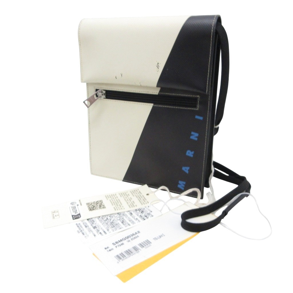 【中古】未使用品 マルニ MARNI タグ付き トライベッカ TRIBECA ショルダーバッグ バイカラー ロゴプリント 黒 ブラック アイボリー SBMQ0036A2 メンズ レディース 【ベクトル 古着】 260712｜ブランド古着の買取販売ベクトル