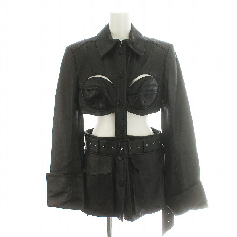 【中古】未使用品 エイチ&エム H&M rokh カットアウトレザージャケット 変形 革ジャン ベルト アウター US S 黒 ブラック /DK レディース 【ベクトル 古着】 250114 19,670円