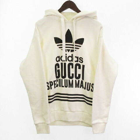 【中古】未当て嵌める品 グッチ GUCCI × アディダス ADIDAS 曳き船付き添い人 22AW ロゴタイプ 汗水 ティーシャツ パーカー フーディー 717427-XJEXK 白 白いこと XS ☆AA★ メンズ 【ベクター 古着】 240708