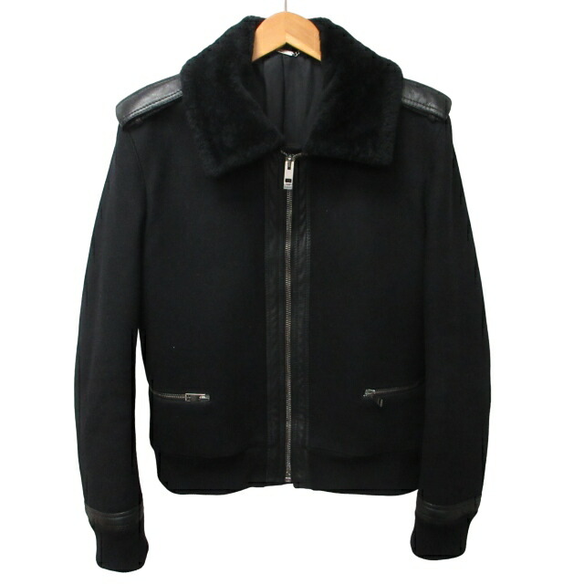 【中古】ディオールオム Dior HOMME 滅多に無い 04AW エディスリマン期 アーカイブ メルトン毛皮 航空上衣 上衣 なめし革うつり変わり 黒 黒いこと 50 約L好いかげんに 4HH1045569 1201 メンズ 【ベクター 古着】 241104