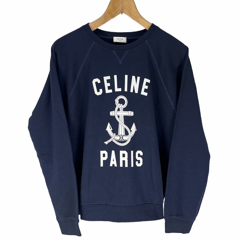 【中古】未当て嵌める品 セリーヌ CELINE 船がかり 刷り上げる 汗水 ANCHOR CASHMIRE SWEATER XL プルオーバー 紺 米国海軍 2Y244450I レディース 【ベクター 古着】 250313