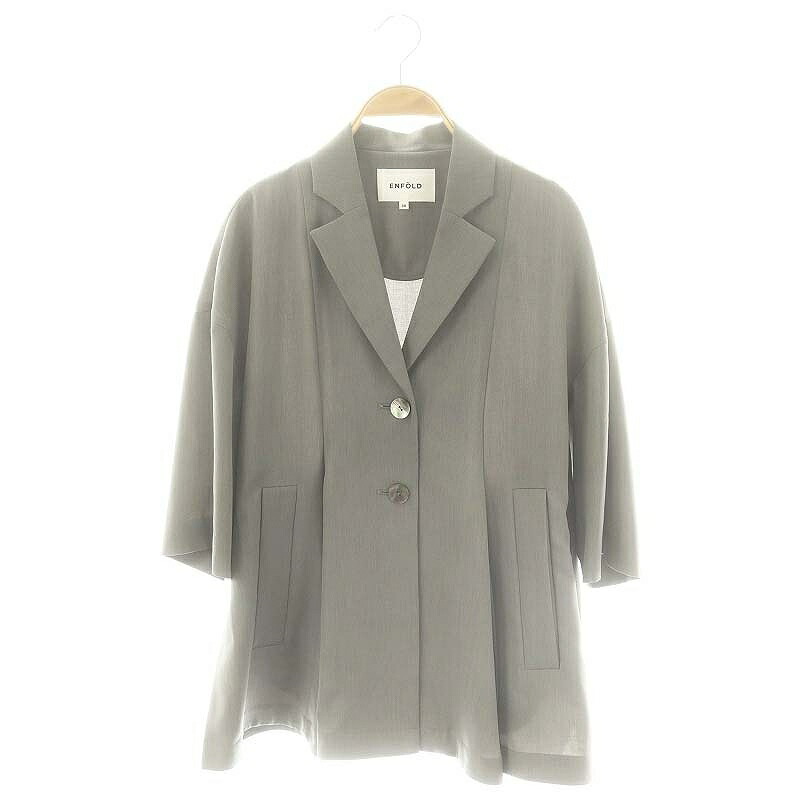 【中古】エンフォルド ENFOLD 24SS ボックスジャケット BOX JACKET ブレザー シングル 七分袖 スリット 36 S グレー /YQ ■OS レディース 【ベクトル 古着】 250622
