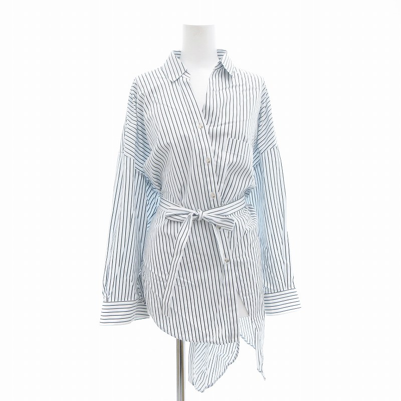 【中古】エンフォルド ENFOLD 20SS シャツ ブラウス ストライプ アシンメトリー 長袖 38 M 白 ホワイト ライトブルー /AE レディース 【ベクトル 古着】 250714