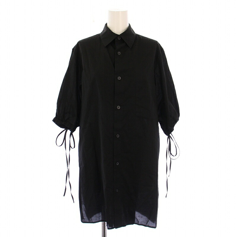 【中古】ワイズ Y's ヨウジヤマモト CELLULOSE VIYELLA FRONT TUCKED BLOUSE セルロースビエラフロントタックブラウス シャツ 五分袖 レギュラーカラー 無地 2 黒 ブラック YS-B15-004 /BB レディース 【ベクトル 古着】 250728