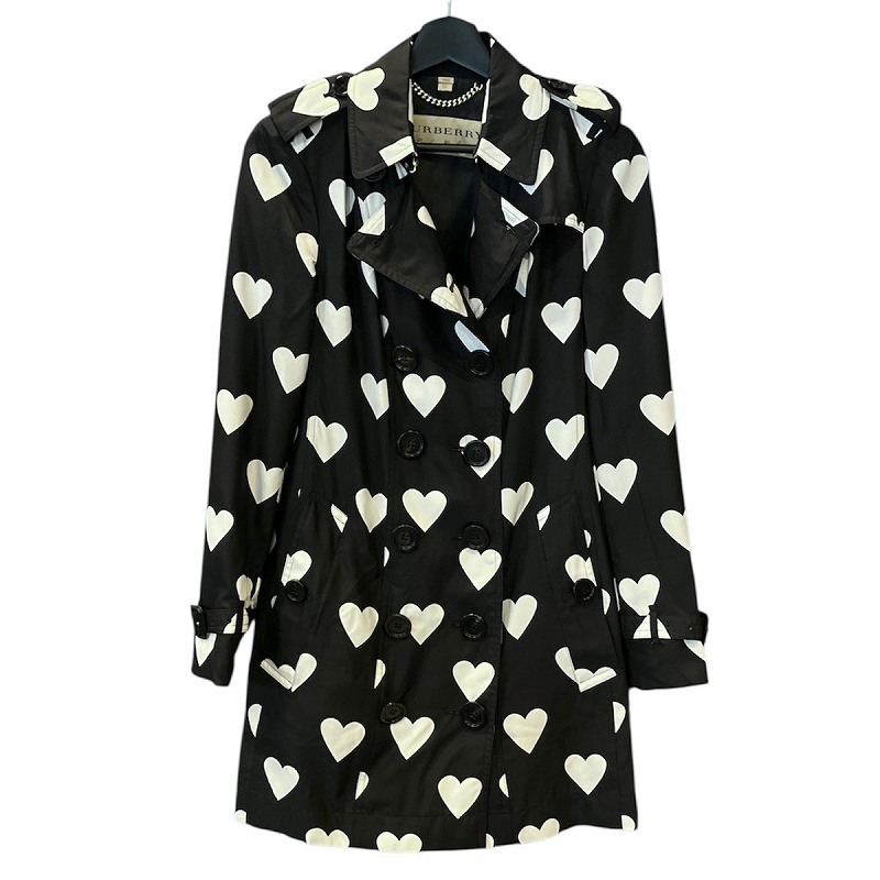 【中古】赤ちょうちんバリー BURBERRY 絹地混 トレンチコート 真っただ中丈 ハート形行動様式 ケンジント 38 黒 黒いこと 白 白いこと ☆AA★ レディース 【ベクター 古着】 250819