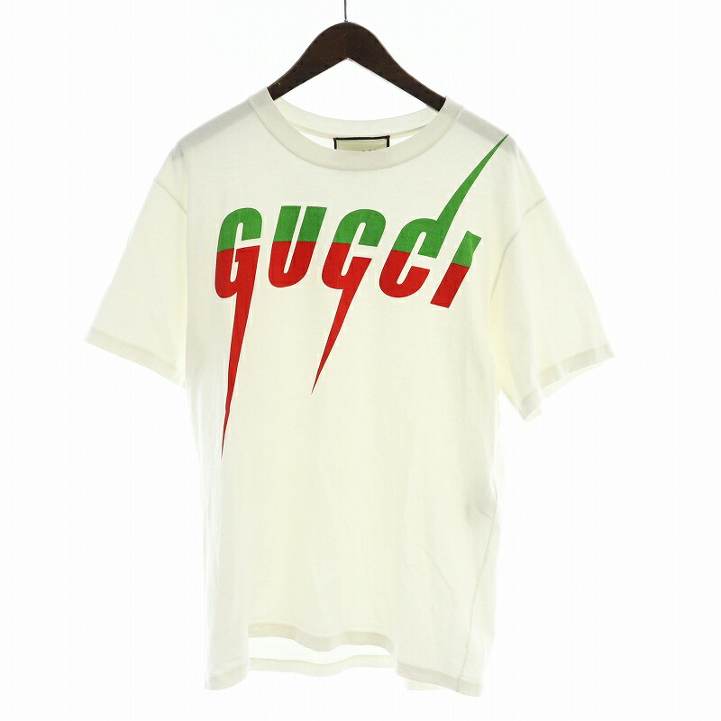 【中古】グッチ GUCCI 金モール ティーシャツ カットソー 半袖 ロゴタイプ 刷り上げる 大層らしい大いさ S 白 白いこと ■GY18 /MQ メンズ 【ベクター 古着】 250820