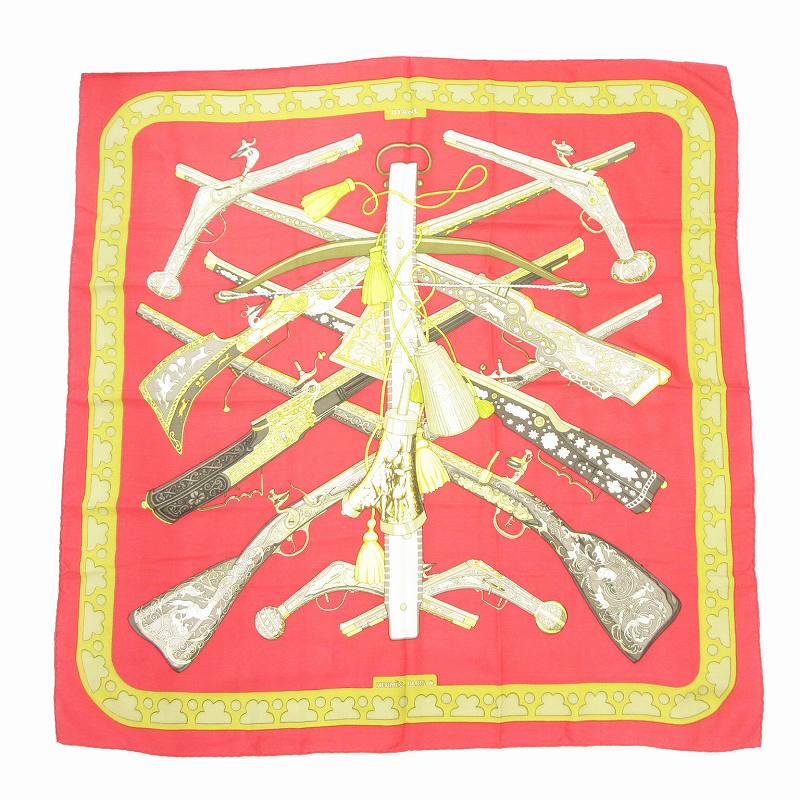 【中古】エルメス HERMES 美品 カレ90 DAIANE ダイアン 銃 えり巻き 総柄 大判 赤 赤いこと 黄 黄色 /AE ■GY11 レディース 【ベクター 古着】 250901