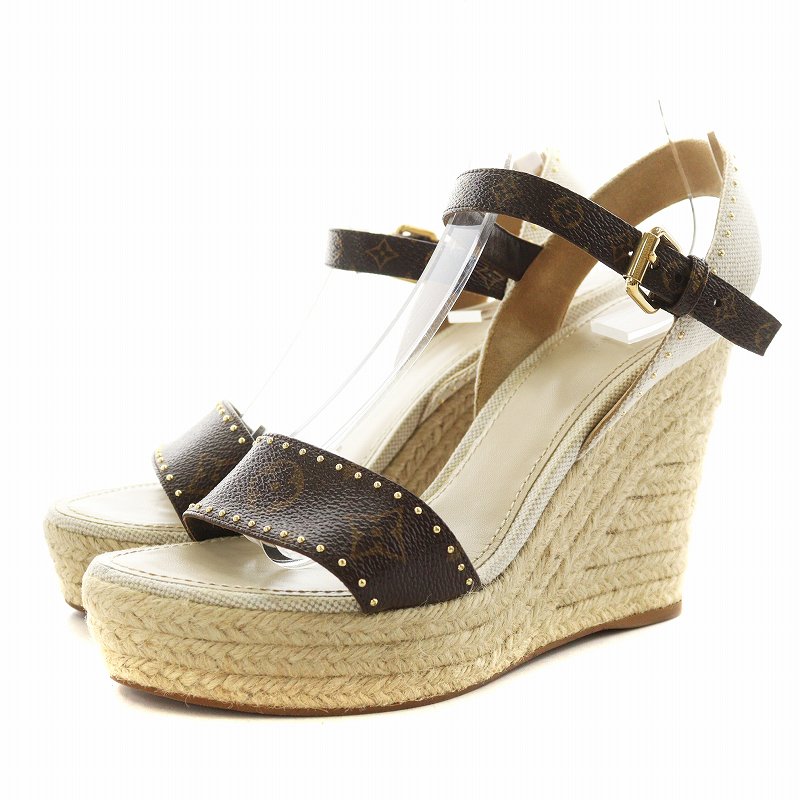 【中古】ルイヴィトン LOUIS VUITTON コーストライン モノグラム サンダル ウェッジソール 同盟罷業さあ美 39 ベージュ 茶 赤銅色 SC1210 /AN12 レディース 【ベクター 古着】 250902