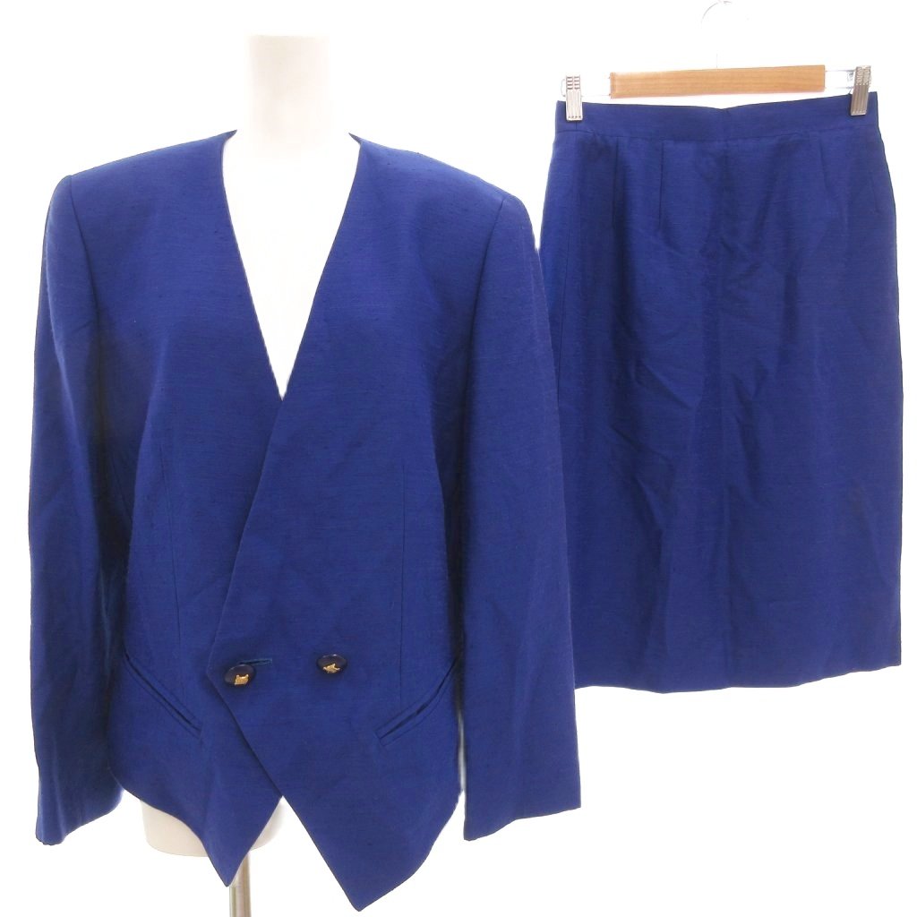 【中古】セリーヌ CELINE セットアップ フォーマル 上衣 ロゴタイプ名取り草 背抜き ダブル スコート 40 XL 青 青碧 春夏 /AE ■GY47  【ベクター 古着】 251012